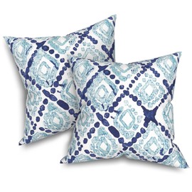 Melody Elephant Outdoor/Indoor Throw Pillow Covers Set of 2, All Weather Square Pillow Cases 16x16 Inch, Patio Cushion Pillow of Home Furniture Use, Boho Geometry Blue