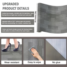 Oxdigi Vinyl Flooring Roll 32 sq.ft | 3'4"W x 9'10"L, PVC Leather-Like Linoleum Floor Covering, Waterproof Durable Heavy Vinyl, Easy to Install with Tape, Removable- No Adhesive Backing, Grey Oak