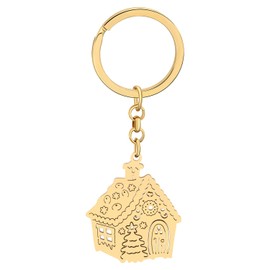 TIZURO Stainless Steel Christmas Candy Gingerbread Keychain Sweet House Wallet Keyring Jewelry For Women Purse Xmas Charms Gifts (18K Gold Plated)