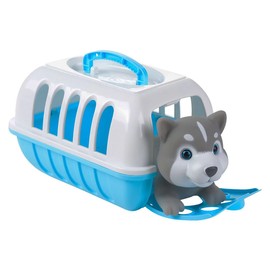 Curious Minds Busy Bags Large Husky Dog Cute Toy Pet in Animal Carrier - Pretend Play Toy Doggy Playset