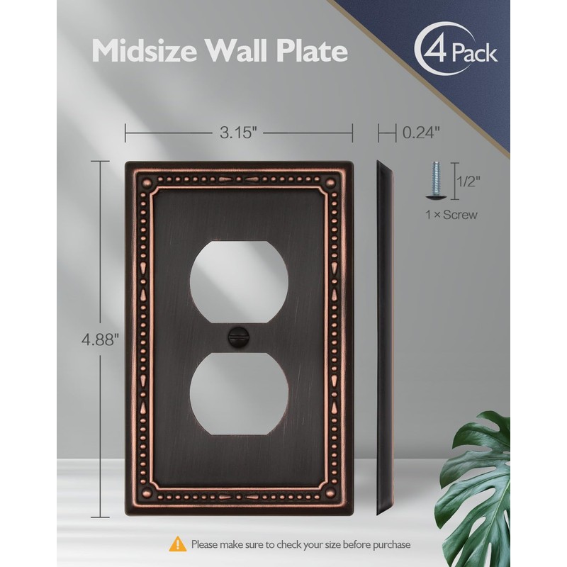 ZILLSEA 4-Pack Aged Bronze Outlet Covers, Metal Duplex Wall Plates