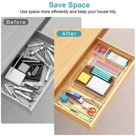 Drawer Organizers Set of 80, 4 Sizes Clear Plastic Drawer Organizers and Storage Bins for Kitchen, Bathroom, Office, Dresser Desk Drawer Organizer Tray for Jewelry, Makeup, Junk, Gadgets | Manalete