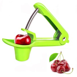 ZesNice Cherry Pitter, Cherry Stoner Pitter Cherry Corer, Portable Cherry Pitter Tool Kitchen aid with Space-Saving Lock Design - Green