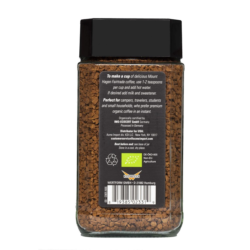 Mount Hagen 3.53oz Organic Freeze Dried Instant Coffee | Eco-friendly,