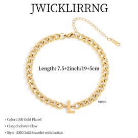 Jwicklirrng L Initial Bracelet for Men 18K Gold Plated Letter Charm Bracelet Letter A-Z Charm Adjustable Cuban Link Chain Bracelet for Boyfriend Father