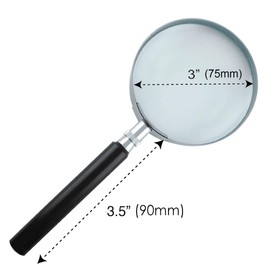 Handheld Magnifying Glass Diameter 3.0 inches (75 mm) Magnifying Glass High Magnification 3 Magnification Reading Loupe for Books and Newspapers Bonus Card Magnifier