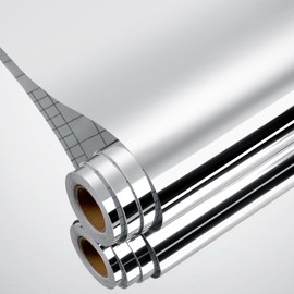 YENHOME Flexible Mirror Stickers, Silver, 17.7" x 200" Peel and Stick Mirror Paper, Non-Glass Adhesive, Waterproof, Removable, Perfect for Walls, Cabinets, Appliances