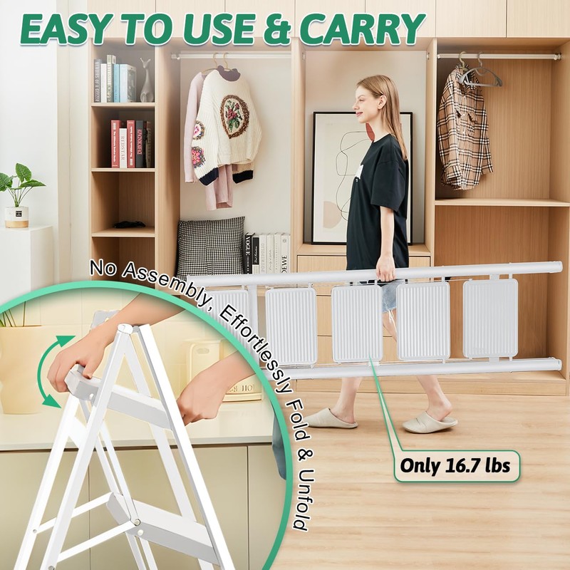 OOSOFITT Step Ladder 5 Step Folding,Heavy Duty 330 Lbs Load