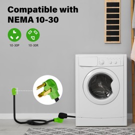 3 Prong Dryer Extension Cord 15 FT, NEMA 10-30P to NEMA 10-30R, STW, 10AWG, Heavy Duty Cord, for Dryer Power Extension and Level 2 EV Charging, 30Amp, 250V, 10-AWG Gauge, ETL Listed