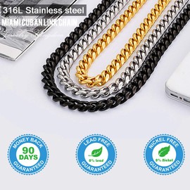 Jewelry Kingdom 1 Mens Necklace 18K Gold Plated Chain Cuban Link Chain for Men's Jewelry, Necklace for Women, Top 316L Stainless Steel(20inches Length, 6MM Width Necklace)