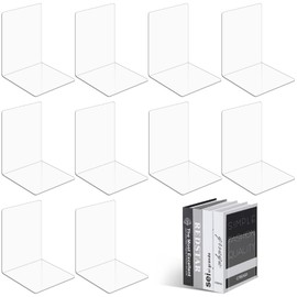 TOSUTO Pack of 10 Transparent Bookends, Clear Acrylic Book Stand, Suitable for School, Home, Office, Library, Bedroom and Desk Organisation, Acrylic Bookends