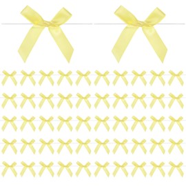 M METERXITY 100-Pack Satin Ribbon Twist Tie Bows, 2.4x2.8 Inch Bow Twist Ties, Satin Ribbon Bows for Craft DIY/Baked Goods/Hair Bow Sewing/Wedding/Birthday/Party [Yellow]
