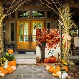 Maple Pumpkin Fall Garden Flag Thanksgiving Day Double Sided 12x18 Inch Small flag Autumn Tree Maple Leaves Holiday Flag Yard Decoration Burlap seasonal flags for outside garden flags clearance