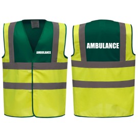 Premium Ambulance Yellow Green Hi Vis Viz Reflective Safety Vest Waistcoat, Reflective High Visibility, XXX-Large