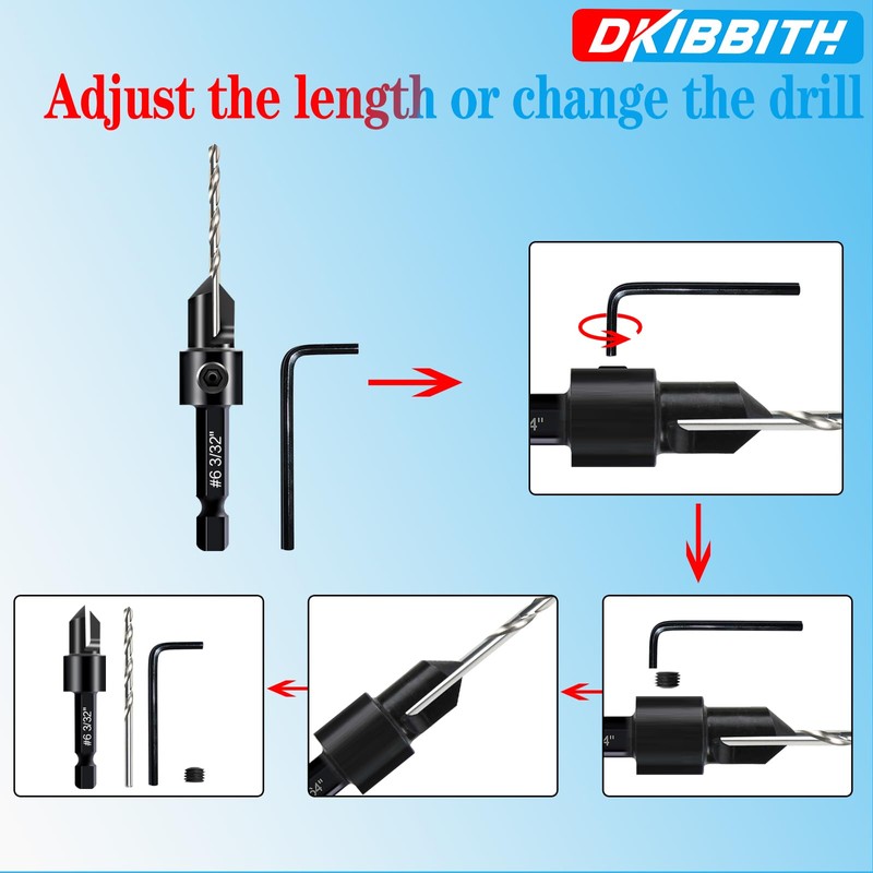 DKIBBITH 12-Piece Countersink Drill Bit Set with 5 Spare Bits,
