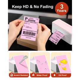 Phomemo 4x6 Thermal Label Printer Paper - 500 PCS Pink 4"x6" Fan-Fold Shipping Supplies Labels - Water/Oilproof Label Stickers - Permanent Adhesive Thermal 4x6 Labels for Small Business Supplies