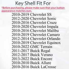 SUPALAND Key Fob Shell Case Replacement Fits for Chevy Cruze Malibu Equinox Sonic Impala GMC Terrain Buick Lacrosse 2011-2016 Keyless Remote Control 5 Button Flip Key Pad Cover OHT01060512