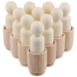 MUKLEI 10 PCS Unpainted Wooden Peg People with Cups, 90mm Large Wooden Peg People, Blank Wooden Figures, Little Male and Cups Wooden Figures for Craft Art Projects and Decoration