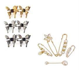 AsggBah 8pcs Safety Pins for Clothes, Butterfly Pants Button Tightener, Pearl Brooch Pins, Fashion Sweater Shawl Waist Adjuster for Pants No Sew Jean Buttons Pins