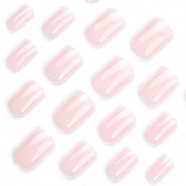Square Press on Nails Pink White Gradient Fake Nails Short Medium Glossy Glue on Nails Reusable Acrylic Nails Artificial Full Cover Stick on Nails for Women DIY Charm Manicure