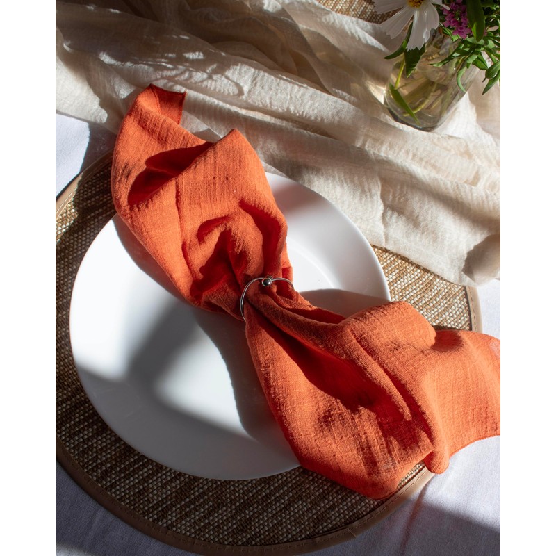 Generic Burnt Sienna Orange 100% Linen Cloth Cotton Square Napkins,