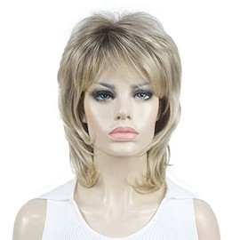 Aimole Soft Shaggy Layered Medium Length Classic Cap Synthetic Women Wigs (R10-26 Bright Golden Blonde with Med. Golden Brown Root)