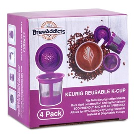 Brew Addicts Reusable K-Cups for Keurig 2.0 & 1.0 Brewers | Eco-Friendly Universal Fit Refillable Single Cup Coffee Filters | Stainless Steel Mesh Filter | Purple (4 Pack)