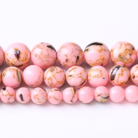 32PCS 12MM Beads Pink Shell Turquoise Beads with Mother-of-Pearl Round Loose Beads Natural Gem Beads for Jewelry Making 15"