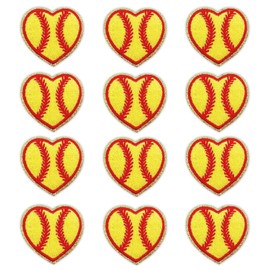 12Pcs Baseball Heart Patch Chenille Gold Edges Softball Iron On Patches Embroidered Sew On Baseball Applique Patches for Clothing DIY Hats Jackets Jeans Backpacks (Yellow)