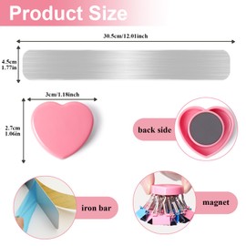 DUJEQM Magnetic Board Strips - 2Pcs Stainless Iron Magnetic Strips with Adhesive Backing & 10 Pink Heart Magnets, Frameless Small Bulletin Board for Wall, DIY Memo Board for Home Kitchen School Office