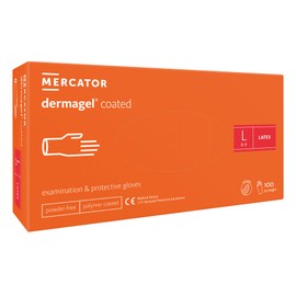 MERCATOR MEDICAL DERMAGEL Coated Latex Gloves, Size L, Pack of 100, Disposable Gloves, Powder-Free, Protective Gloves, Transparent, Powder-Free