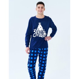 Boboking Men Holiday Sleepwear Christmas Tree PajamasTwo Piece Set L Blue