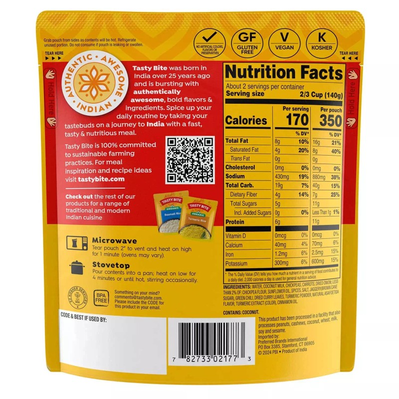 Tasty Bite Chickpea Coconut and Turmeric Curry, 10 oz., 6