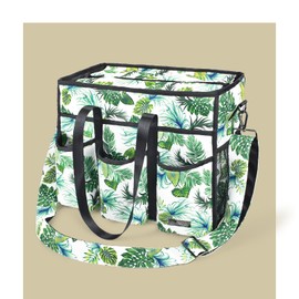 CLOUDMUSIC Utility Tote Bag With Shoulder Crossbody Strap Pockets Zipper For Women Nurses Teachers Work Shopping Travel Outdoors(Tropical Trees In White)