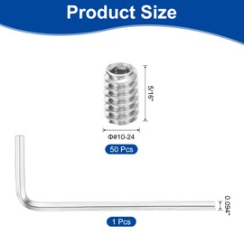 sourcing map Socket Set Grub Screws,50PCS #10x5/16"- 304 Stainless Steel Hex Socket Cup Point Allen Screws with Hex Wrench for Repairing Door Handles, Faucet (Silver)