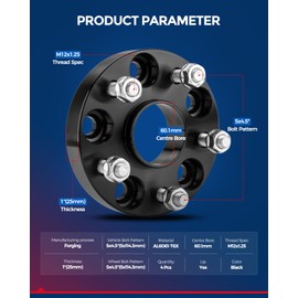 KAX 5x4.5 Wheel Spacers,1 inch 5 Lug Hub Centric Wheel Spacers fit for Camry, RAV4, Highlander, Sienna, RX350, ES350, Venza, Avalon, ES330, Prius V with M12x1.5 Studs 60.1mm Hub Bore,4Pcs