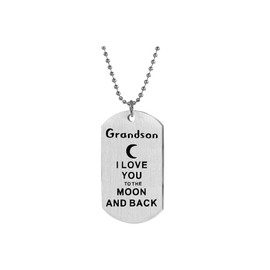 SBI Jewelry Grandson I Love You Necklace for Women Christmas Family Engraved to The Moon and Back Silver Stainless Steel Birthday Anniversary