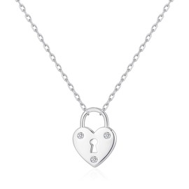 Philip Jones Silver Plated Heart Padlock Necklace Created with Zircondia® Crystals