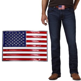 XGALBLA Mens Fashion Red Native American Flag Square Belt Buckle Black Enamel