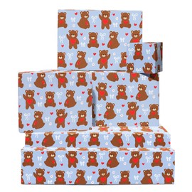 Funny Wrapping Paper - Bears, Heart, Love, Cute - 6 Sheets of Giftwrap for Women Men Her Him Girlfriend Boyfriend - All Occasion Valentine's Day - Comes With Stickers by Central 23