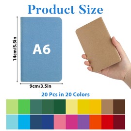 fengxuanwl Pack of 20 Notebook A6 with Lines, 20 Colours Notepad Small, 14 cm x 9 cm Notebook, Kraft Paper Cover Notepad, 30 Pages Per Notebook for Students, Schools and Offices