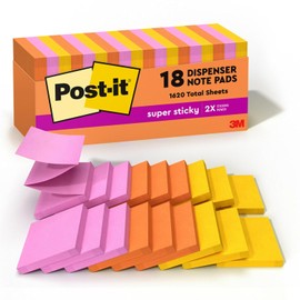Post-it - Notas súper adhesivas, 3 x 3 pulgadas, 18 almohadillas para orejas, 2 unidades The Sticking Power, colección Energy Boost, colores brillantes, reciclables (R330-18SSAUCP)