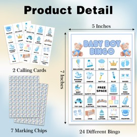 TNVDFNBR Blue Baby Shower Bingo Game for Boys Girls, 24 Players Bear Baby Shower Bingo Cards, Fun Gender Reveal Party Game for Family, Large Group Baby Shower Party Activities Supplies