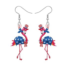 WEVENI Acrylic 4th of July Flamingo Earrings Patriotic American Flag Hat Jewelry Tropical Bird Lover Gifts for Women Fourth of July Accessories for Outfits (Red)