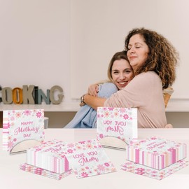 48Pcs Mother's Day Napkins - Happy Mothers Day Party Supplies Pink Mothers Day Daisy Theme Napkins Love You Mom Paper Napkins for Best Mom Ever,Mother's Day Party Decorations
