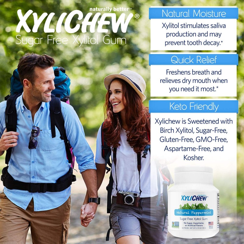 Xylichew 100% Xylitol Chewing Gum - Non GMO, Non Aspartame,