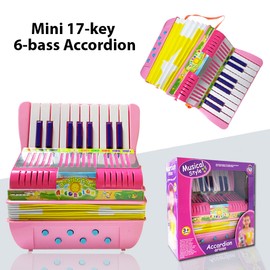 Mini 17-key 6-bass Accordion ABS Material with Buckle Musical Instrument for Beginners Christmas Gift Lightweight Button Accordion Hand-eye Coordination Stage Performance