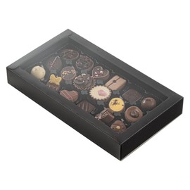 Restaurantware Sweet Vision 10 x 5.7 x 1.6 Inch Rectangle Candy Boxes 10 Disposable Bakery Gift Boxes - 18 Compartments With Slidable Clear Lids Black Paper Boxes For Chocolate And Treats