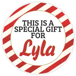 This is a Gift for Lyla - Circle Sticker Decal 3 Inch - Candy Cane Merry Christmas Gift Tag Present Tree Holiday Custom Name Santa Claus