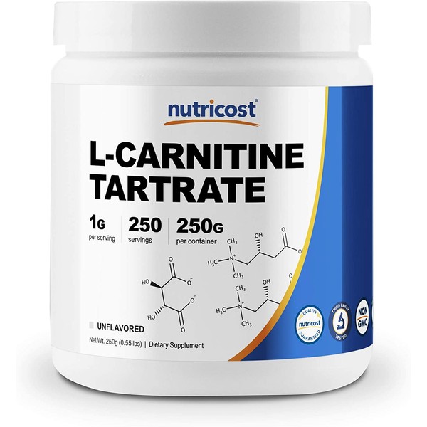 Nutricost L-Carnitine Tartrate Powder (250 Grams) - 1 Gram per Serving, 250 Servings